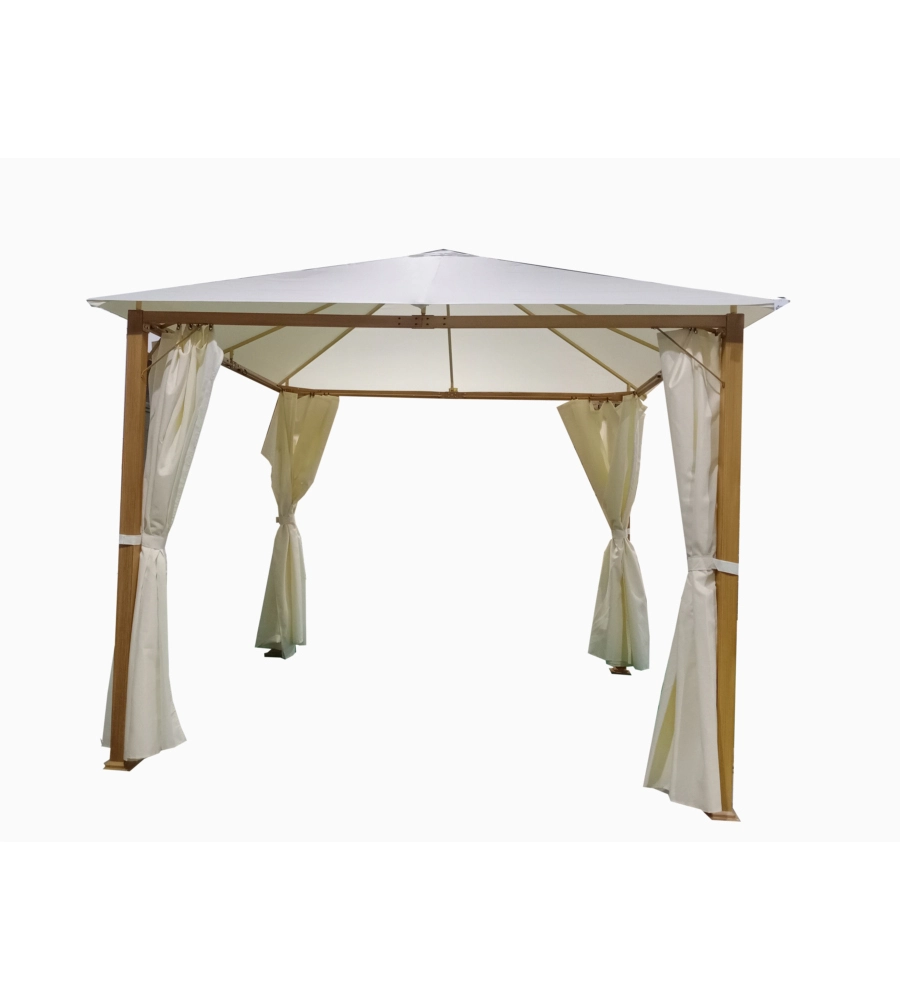 GAZEBO DA ESTERNO CON TENDE LATERALE EUROGARDEN "TRENTO" IN ALLUMINIO EFFETTO LEGNO 3X3 M